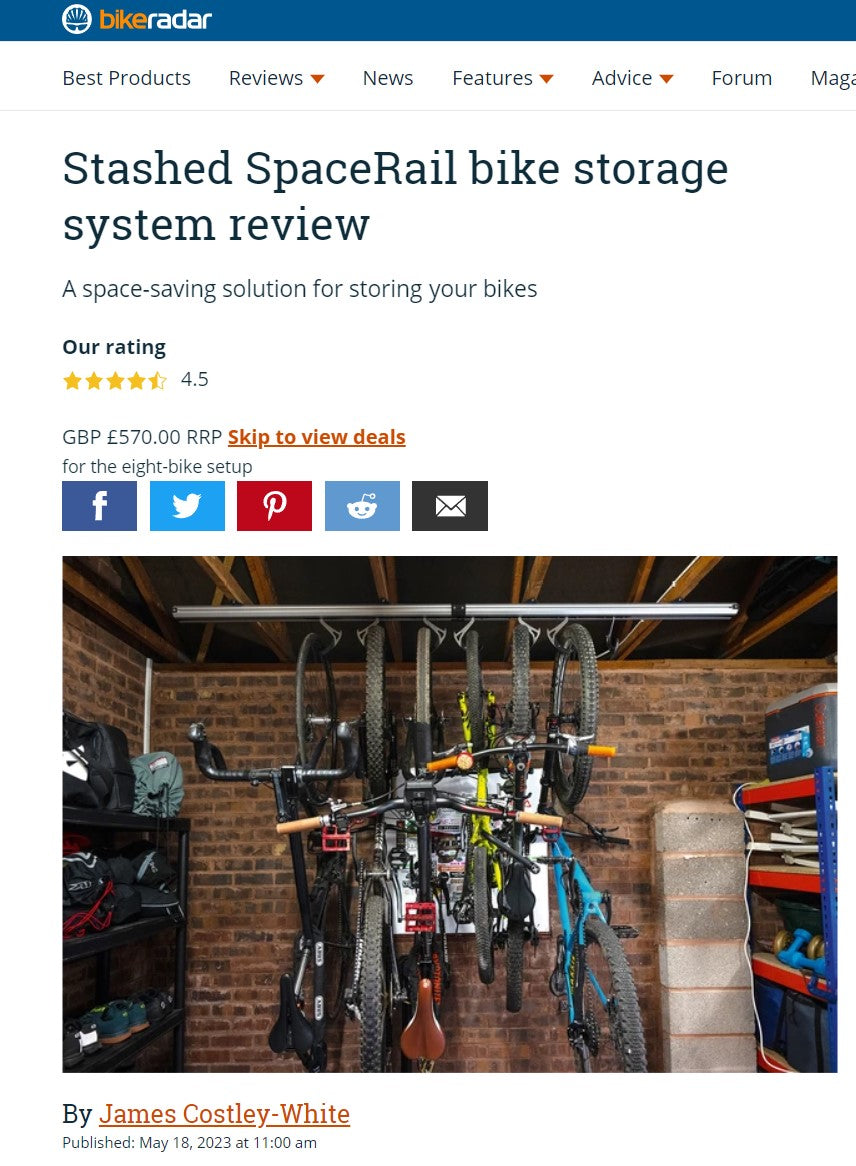 bikeradar's article on Stashed Products' bike storage system, highlighting easy to use