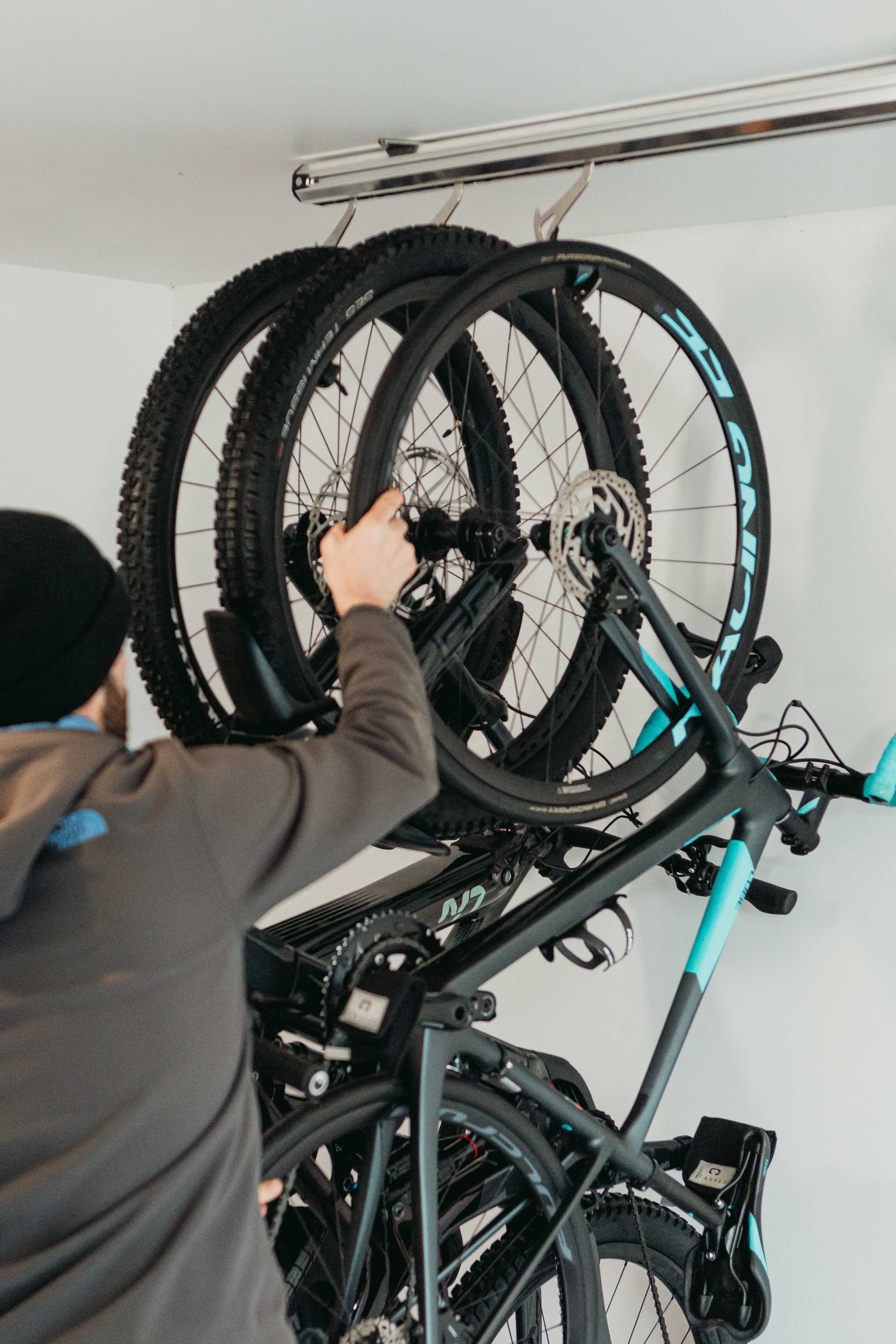 image of bikes being hung