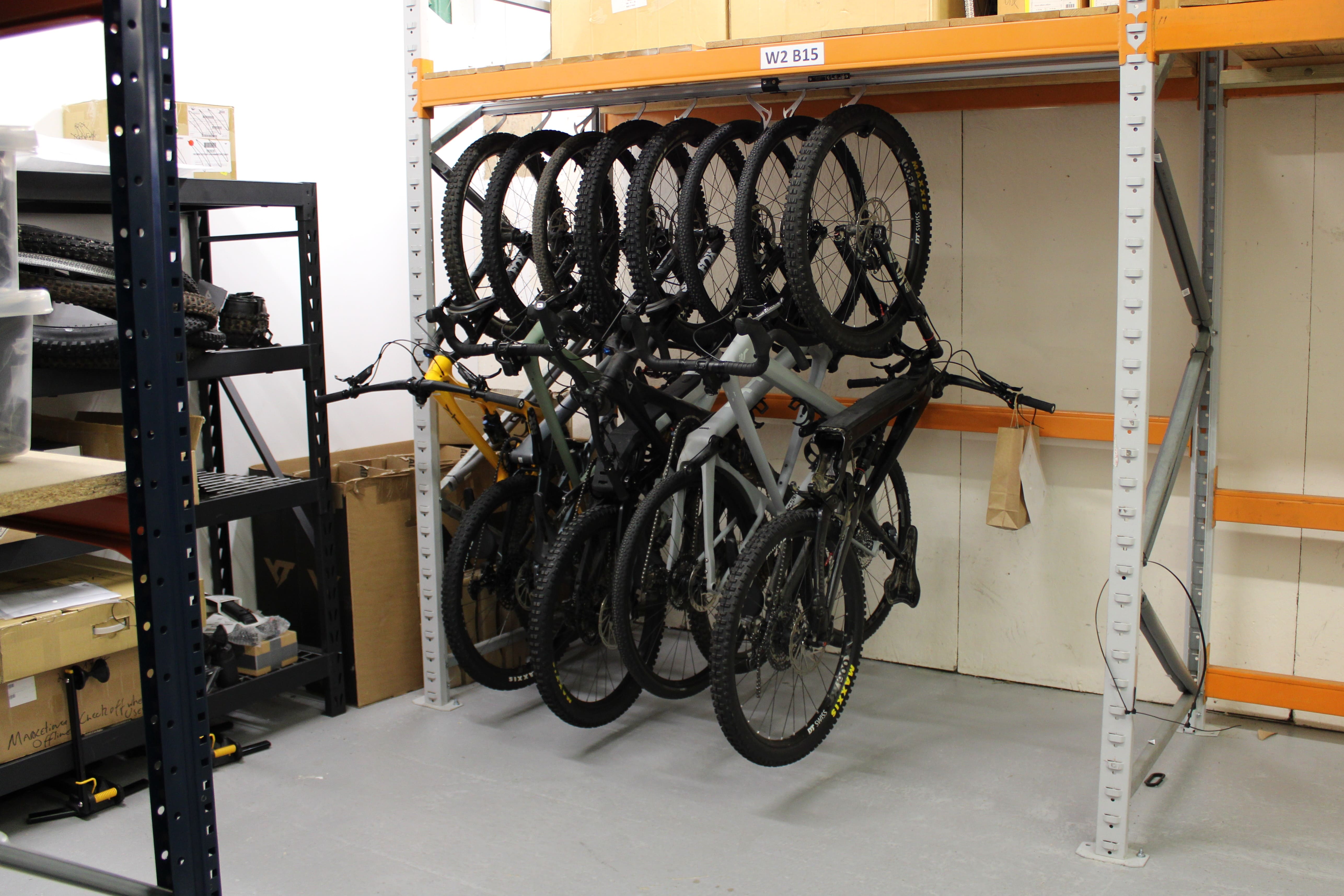 room saved in this warehouse using a SpaceRail bike storage system