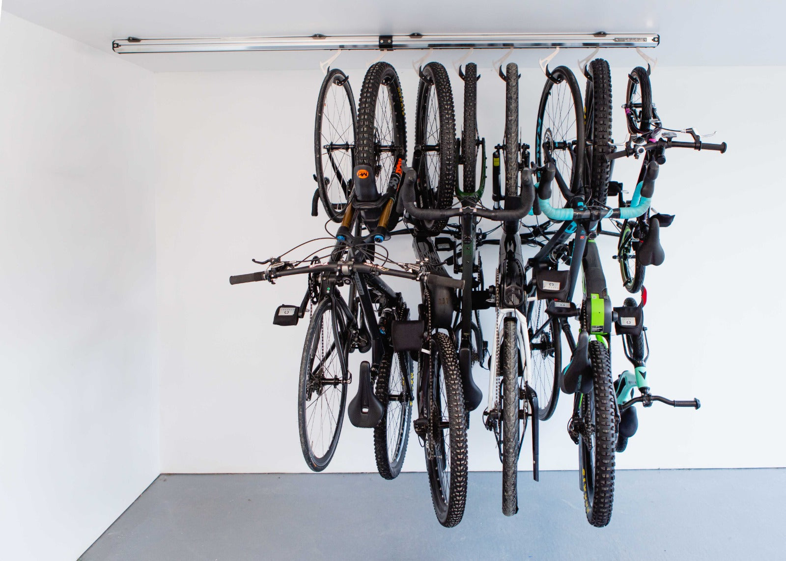 bikes hung up to save on space